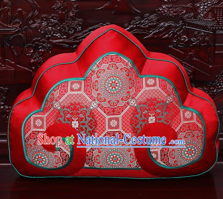 Chinese Traditional Arhat Bed Red Brocade Back Cushion Cover Classical Household Ornament