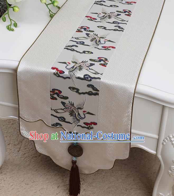 Chinese Traditional White Brocade Table Cloth Classical Pattern Household Ornament Table Flag