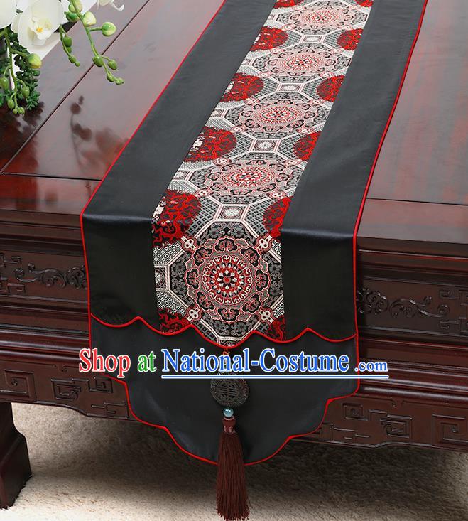 Chinese Traditional Black Brocade Table Cloth Classical Pattern Household Ornament Table Flag