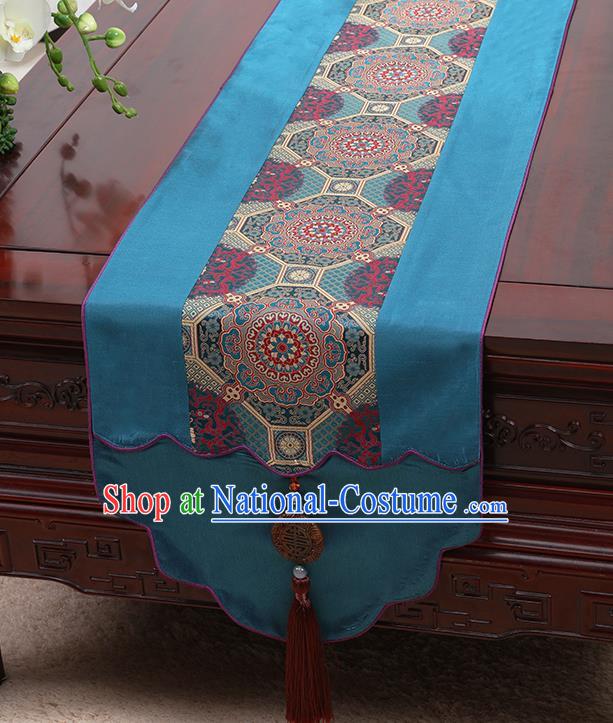 Chinese Traditional Blue Brocade Table Cloth Classical Pattern Household Ornament Table Flag