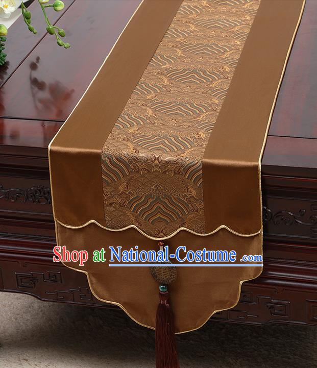 Chinese Traditional Brown Brocade Table Cloth Classical Pattern Household Ornament Table Flag