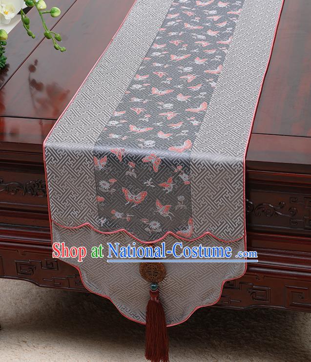 Chinese Traditional Grey Brocade Table Cloth Classical Butterfly Pattern Household Ornament Table Flag