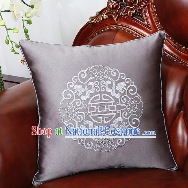 Chinese Traditional Embroidered Grey Brocade Back Cushion Cover Classical Household Ornament