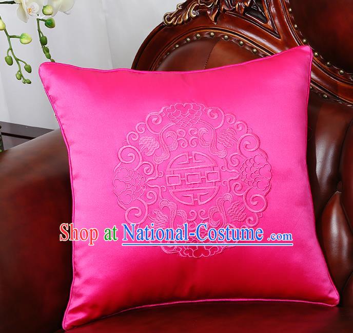 Chinese Traditional Embroidered Rosy Brocade Back Cushion Cover Classical Household Ornament