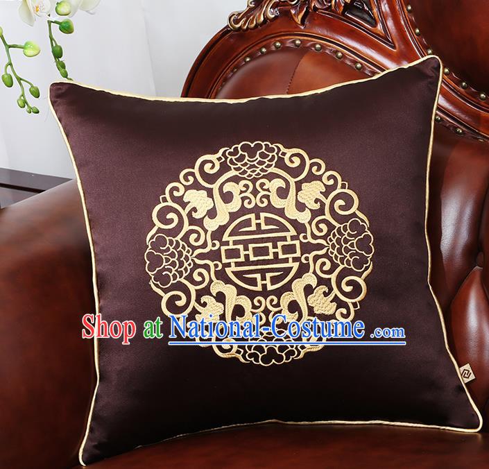 Chinese Traditional Embroidered Deep Brown Brocade Back Cushion Cover Classical Household Ornament