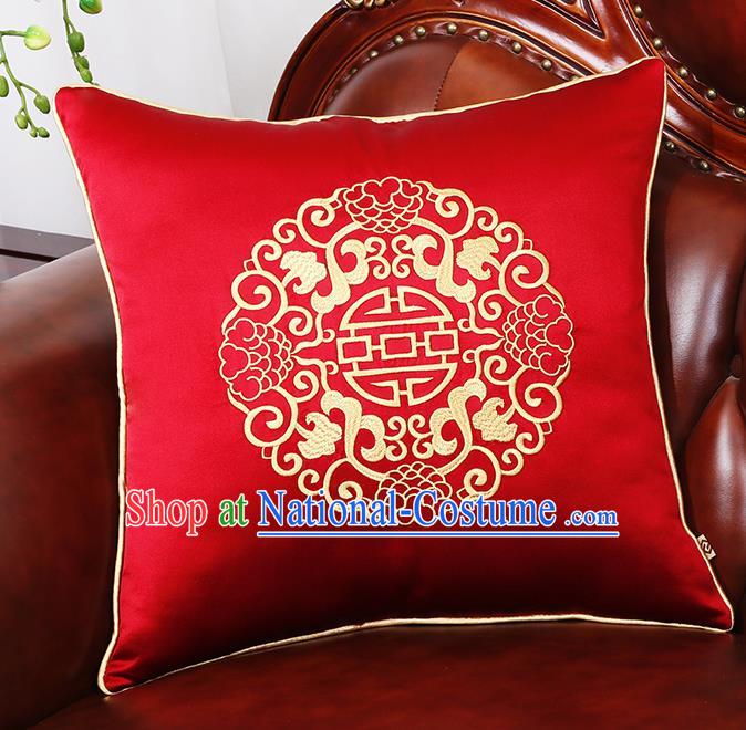 Chinese Traditional Embroidered Red Brocade Back Cushion Cover Classical Household Ornament