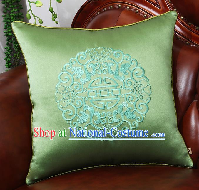 Chinese Traditional Green Brocade Back Cushion Cover Classical Embroidered Household Ornament