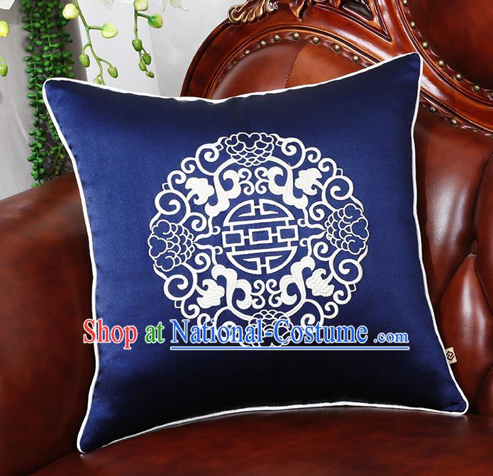 Chinese Traditional Navy Brocade Back Cushion Cover Classical Embroidered Household Ornament