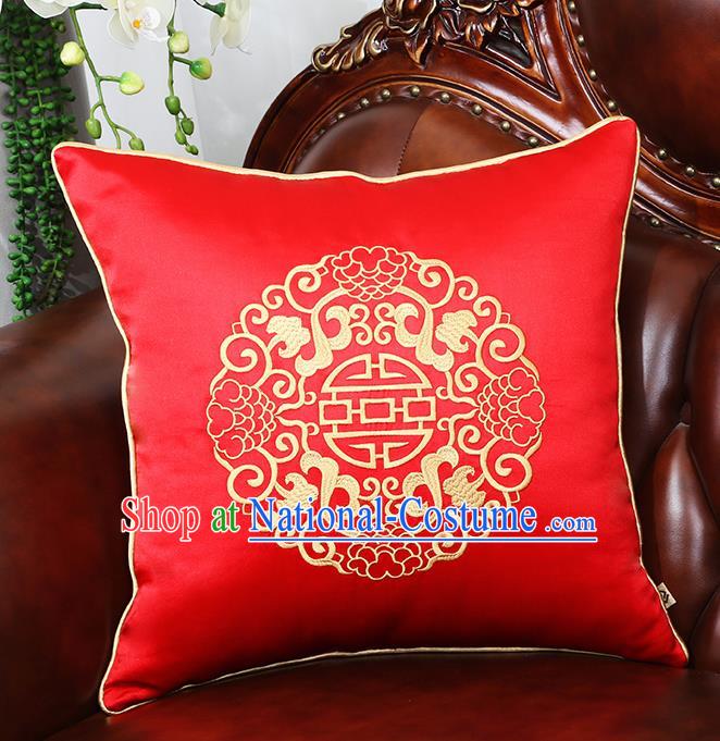 Chinese Traditional Red Brocade Back Cushion Cover Classical Embroidered Household Ornament