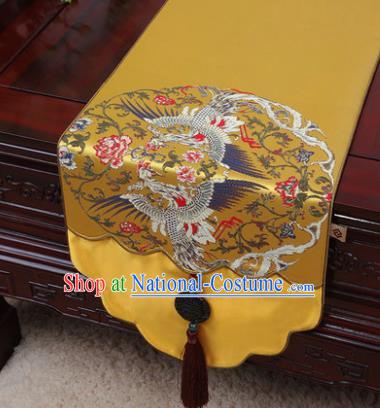 Chinese Traditional Cranes Pattern Golden Brocade Table Cloth Classical Household Ornament Table Flag