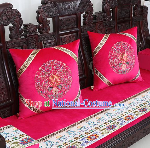 Chinese Traditional Embroidered Lotus Rosy Brocade Back Cushion Cover Classical Household Ornament