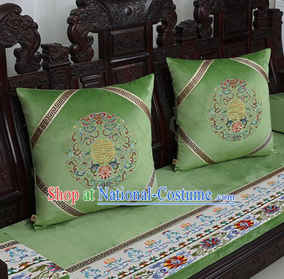 Chinese Traditional Embroidered Lotus Green Brocade Back Cushion Cover Classical Household Ornament