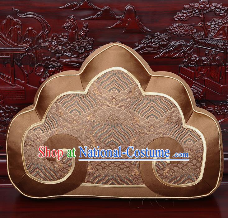 Chinese Traditional Arhat Bed Brown Brocade Back Cushion Cover Classical Household Ornament