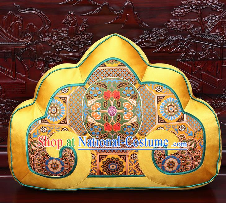 Chinese Traditional Arhat Bed Golden Brocade Back Cushion Cover Classical Household Ornament