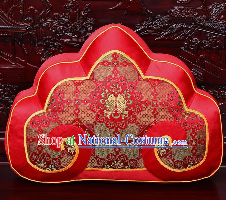 Chinese Traditional Arhat Bed Red Brocade Back Cushion Cover Classical Household Ornament