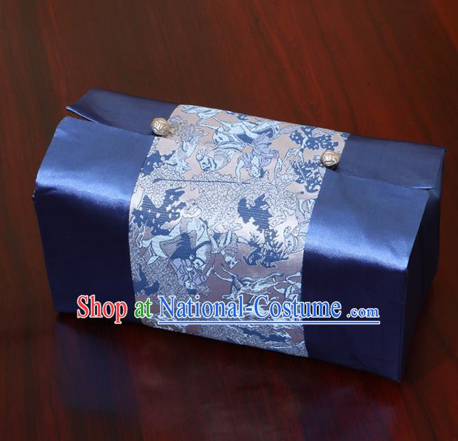 Chinese Traditional Household Accessories Classical Pattern Navy Brocade Paper Box Storage Box Cove