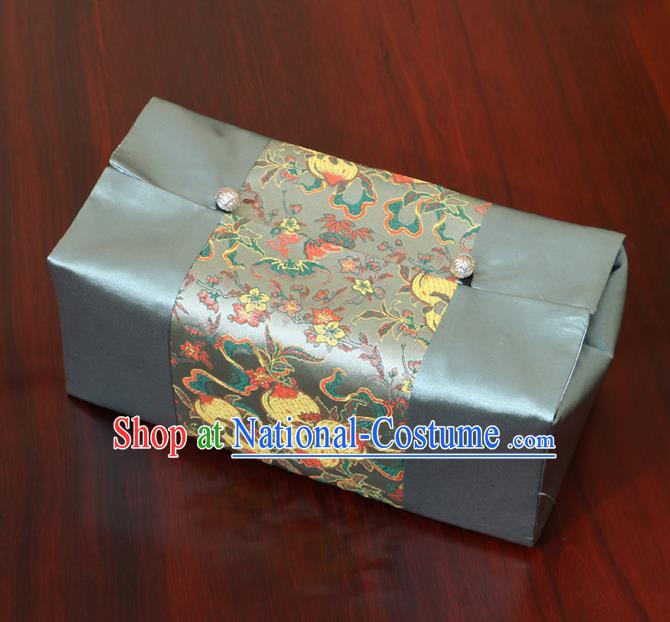 Chinese Traditional Household Accessories Classical Peach Pattern Blue Brocade Paper Box Storage Box Cove