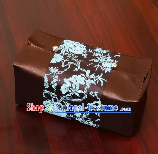 Chinese Traditional Household Accessories Classical Peony Pattern Brown Brocade Paper Box Storage Box Cove