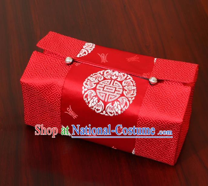 Chinese Traditional Household Accessories Classical Pattern Red Brocade Paper Box Storage Box Cove