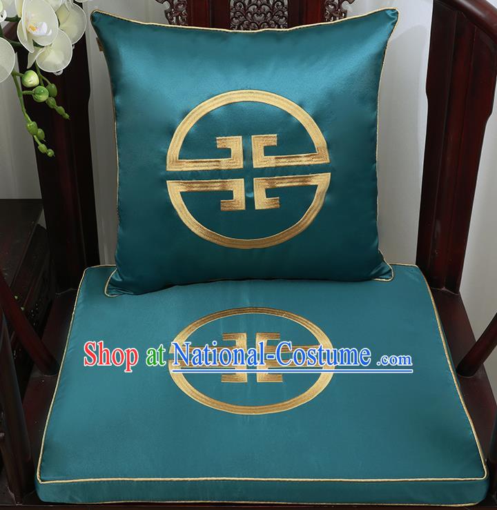 Chinese Classical Household Ornament Traditional Handmade Green Brocade Cushion Cover and Armchair Mat