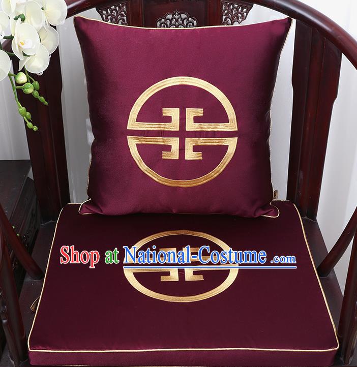 Chinese Classical Household Ornament Traditional Handmade Purple Brocade Cushion Cover and Armchair Mat