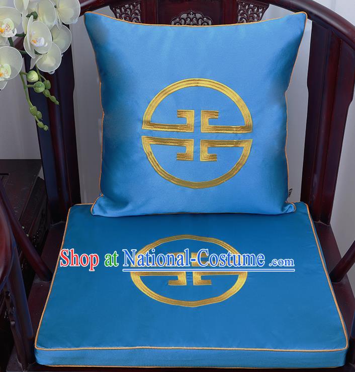 Chinese Classical Household Ornament Traditional Handmade Blue Brocade Cushion Cover and Armchair Mat