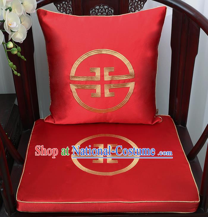 Chinese Classical Household Ornament Traditional Handmade Red Brocade Cushion Cover and Armchair Mat