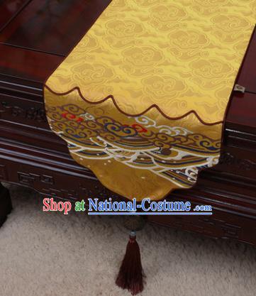 Chinese Traditional Wave Pattern Bright Yellow Brocade Table Cloth Classical Household Ornament Table Flag