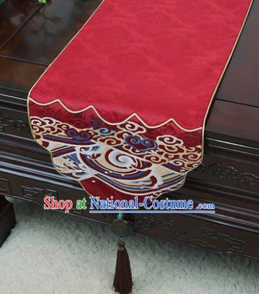 Chinese Traditional Wave Pattern Red Brocade Table Cloth Classical Household Ornament Table Flag