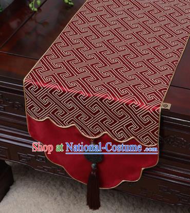 Chinese Traditional Pattern Wine Red Brocade Table Cloth Classical Household Ornament Table Flag