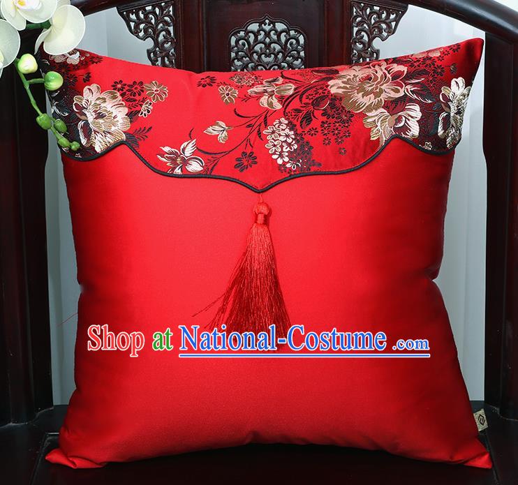 Chinese Traditional Red Brocade Back Cushion Cover Classical Household Ornament