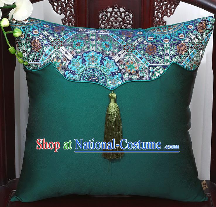 Chinese Traditional Pattern Atrovirens Brocade Tassel Back Cushion Cover Classical Household Ornament