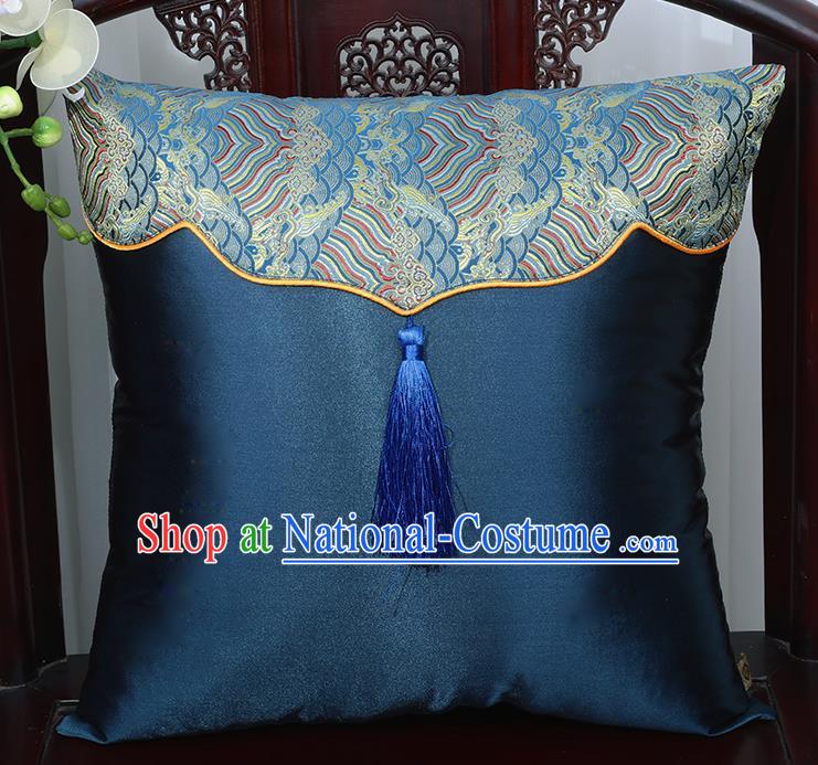 Chinese Traditional Navy Brocade Back Cushion Cover Classical Household Ornament