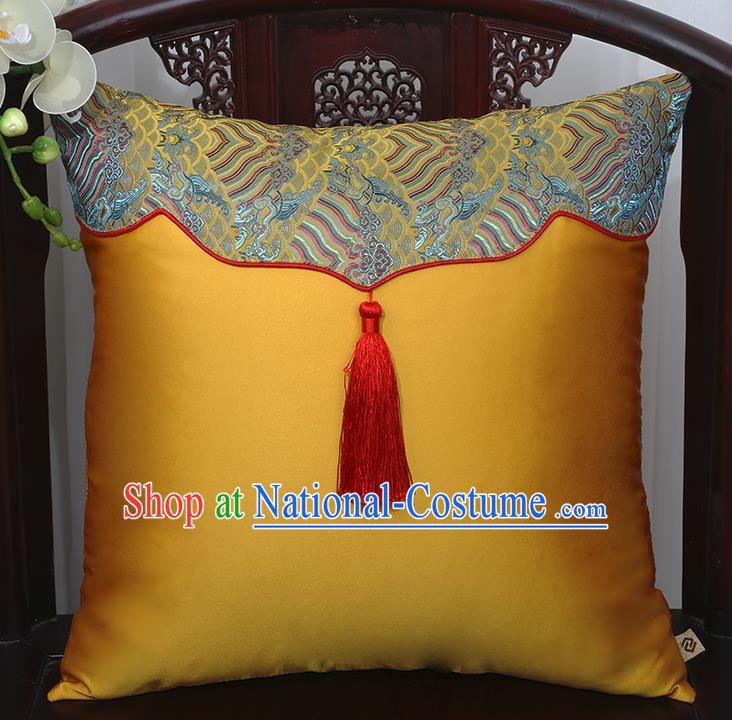 Chinese Traditional Golden Brocade Back Cushion Cover Classical Household Ornament