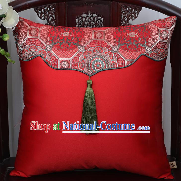 Chinese Traditional Pattern Red Brocade Back Cushion Cover Classical Household Ornament