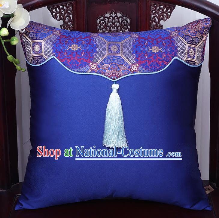 Chinese Traditional Pattern Royalblue Brocade Back Cushion Cover Classical Household Ornament