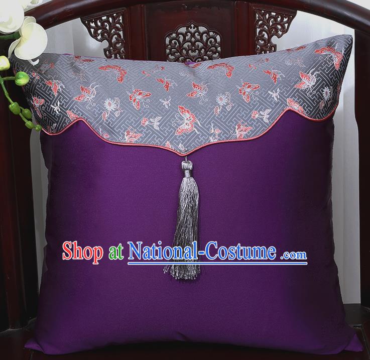 Chinese Traditional Butterfly Pattern Purple Brocade Back Cushion Cover Classical Household Ornament