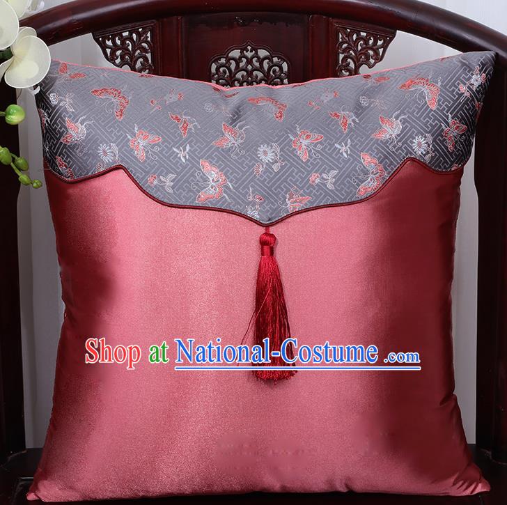 Chinese Traditional Butterfly Pattern Pink Brocade Back Cushion Cover Classical Household Ornament