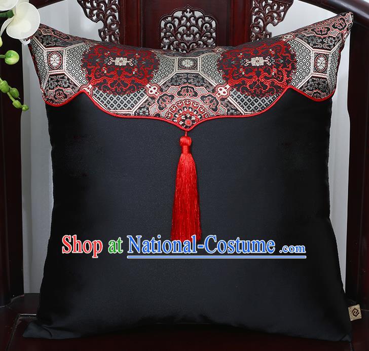 Chinese Traditional Pattern Black Brocade Back Cushion Cover Classical Household Ornament