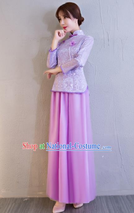 Chinese Traditional Bride Purple Xiuhe Suits Ancient Handmade Wedding Costumes for Women