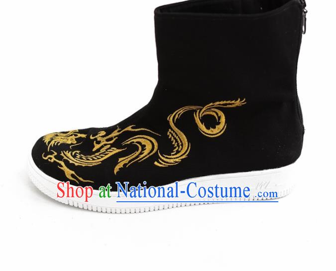 Chinese Traditional Martial Arts Shoes Kung Fu Embroidered Black Cloth Boots for Men