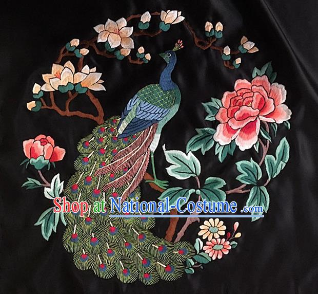 Chinese Traditional Embroidery Craft Embroidered Peacock Peony Silk Patches Handmade Embroidering Accessories