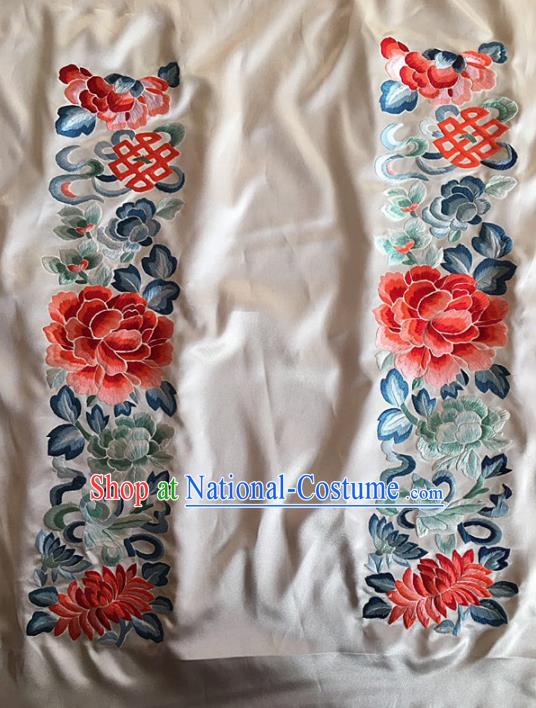 Chinese Traditional Embroidery Craft Embroidered Peony Lotus Silk Patches Handmade Embroidering Accessories