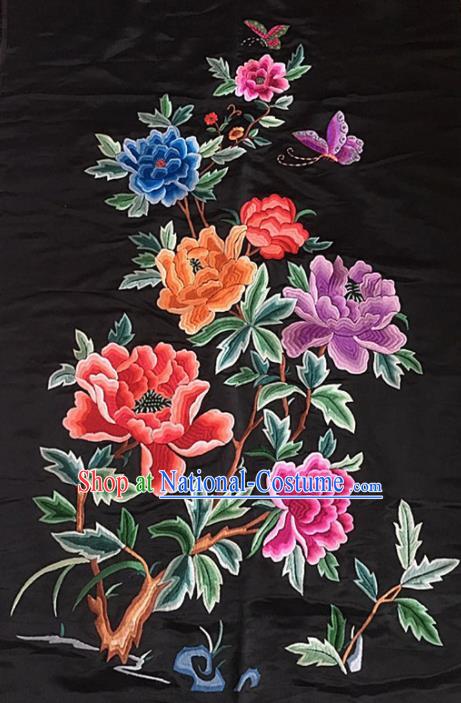 Chinese Traditional Embroidery Craft Embroidered Peony Silk Patches Handmade Embroidering Accessories