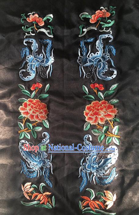 Chinese Traditional Embroidery Craft Embroidered Butterfly Peony Silk Patches Handmade Embroidering Accessories