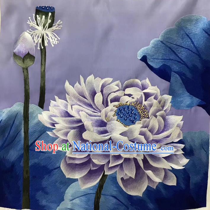 Chinese Traditional Embroidery Craft Embroidered Purple Lotus Silk Patches Handmade Embroidering Accessories