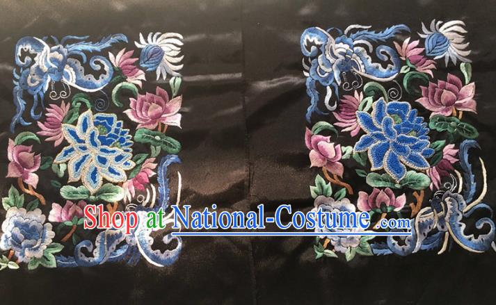 Chinese Traditional Embroidery Craft Embroidered Lotus Peony Silk Patches Handmade Embroidering Accessories