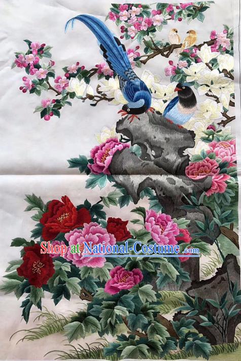 Chinese Traditional Embroidery Craft Embroidered Peony Birds Silk Patches Handmade Embroidering Accessories