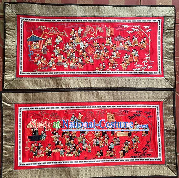 Chinese Traditional Embroidery Craft Embroidered Red Silk Patches Handmade Embroidering Accessories