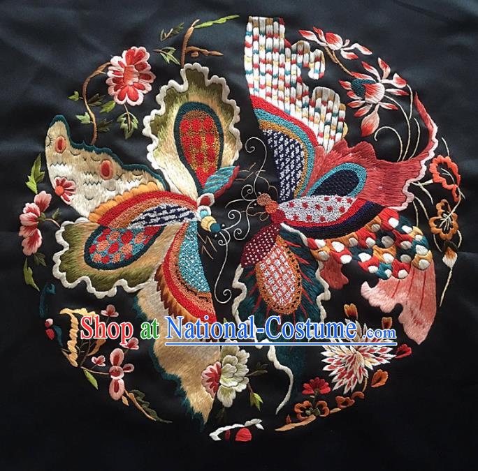 Chinese Traditional Embroidery Craft Embroidered Butterfly Black Silk Patches Handmade Embroidering Accessories